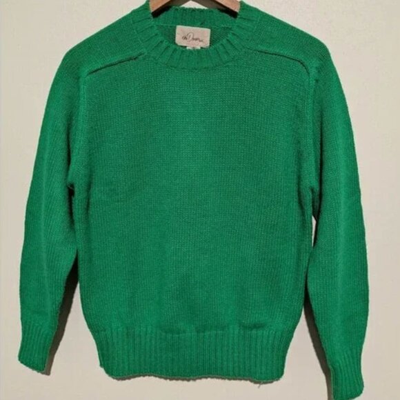 Green Vintage 80s Pullover Acrylic Sweater Full Fashioned Crew Neck - Picture 1 of 2
